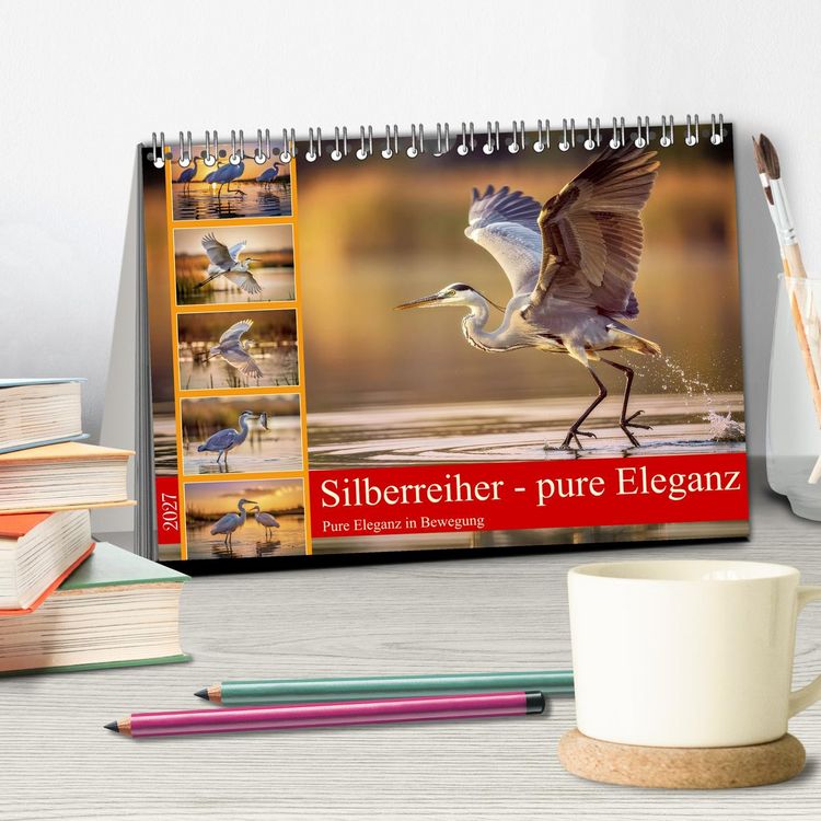 Produktbild: Silberreiher - pure Eleganz (Tischkalender 2027 DIN A5 quer), CALVENDO Monatskalender