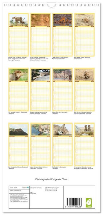 Produktbild: Familienplaner 2026 - Die Magie der K&ouml;nige der Tiere mit 5 Spalten (Wandkalender, 21 x 45 cm) CALVENDO