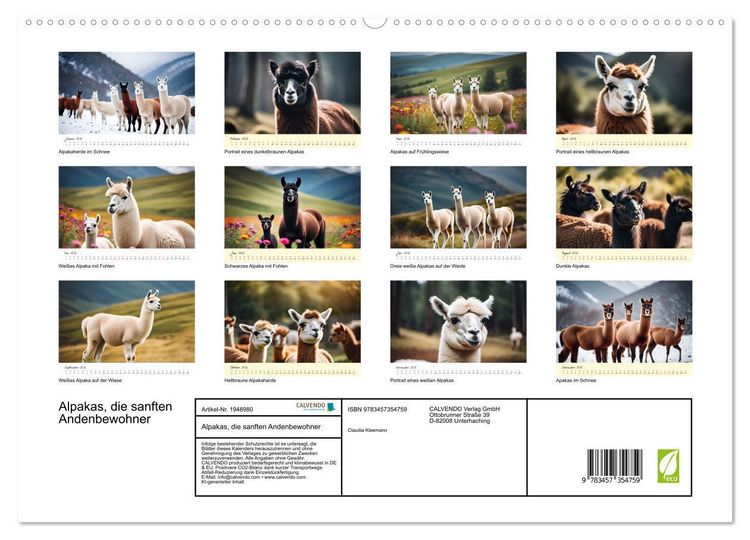 Produktbild: Alpakas, die sanften Andenbewohner (hochwertiger Premium Wandkalender 2026 DIN A2 quer), Kunstdruck in Hochglanz