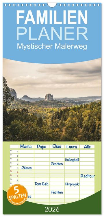 Produktbild: Familienplaner 2026 - Mystischer Malerweg mit 5 Spalten (Wandkalender, 21 x 45 cm) CALVENDO
