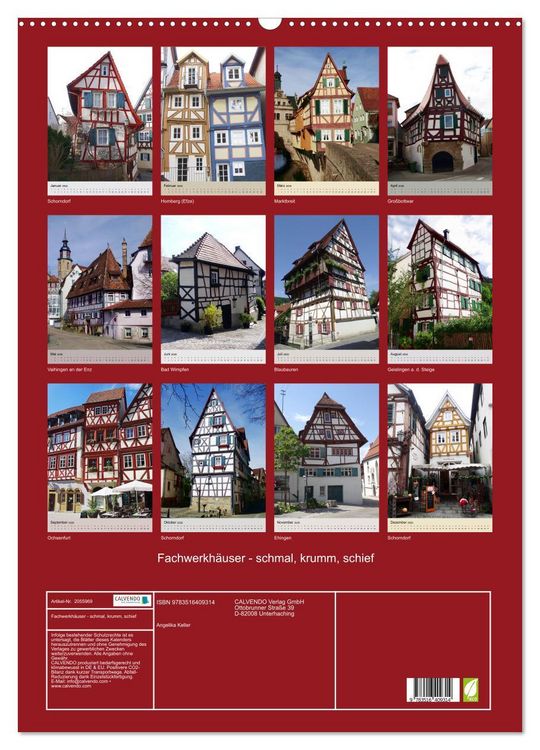 Produktbild: Fachwerkh&auml;user - schmal, krumm, schief (Wandkalender 2026 DIN A2 hoch), CALVENDO Monatskalender
