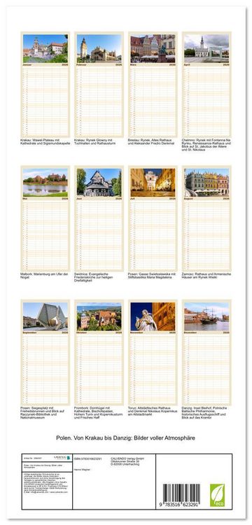 Produktbild: Familienplaner 2026 - Polen. Von Krakau bis Danzig: Bilder voller Atmosph&auml;re mit 5 Spalten (Wandkalender, 21 x 45 cm) CALVENDO