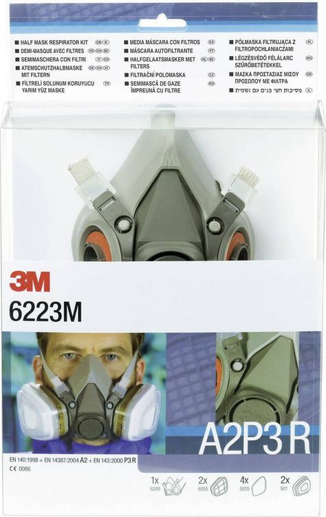 Produktbild: 3M 6223M Atemschutz Halbmasken-Set A2P3 R Gr&ouml;&szlig;e: Uni EN 140, EN 14387, EN 143 DIN 140, DIN 14387, DIN 143