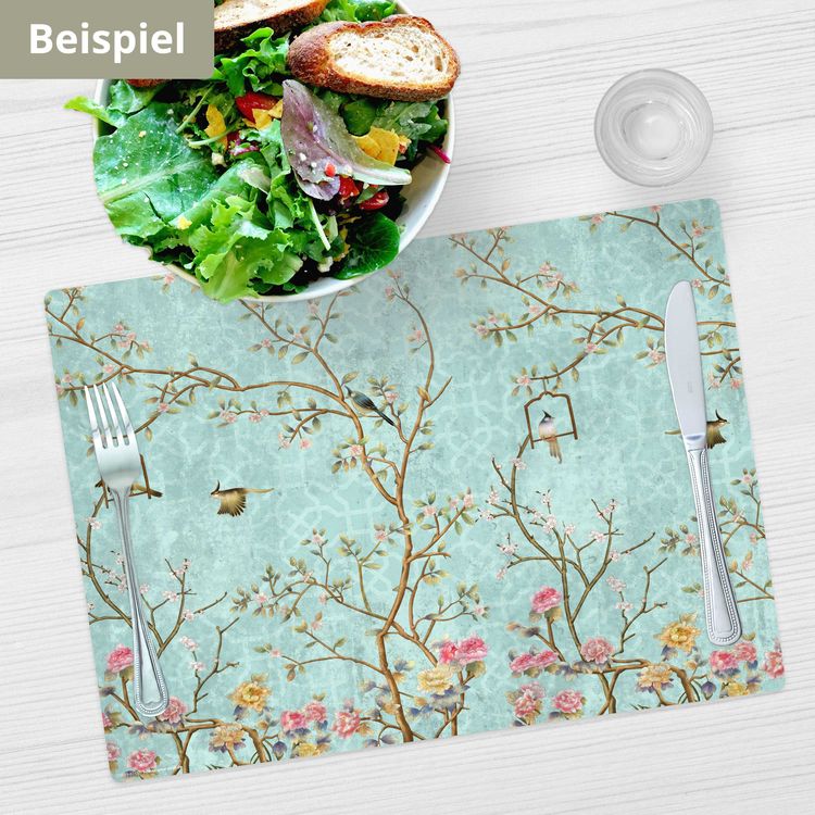 Produktbild: Tischsetmacher Tischsets Florales Vintage Motiv mit V&ouml;geln, aus hochwertigem Vinyl (4 St&uuml;ck), 44 x 32 cm