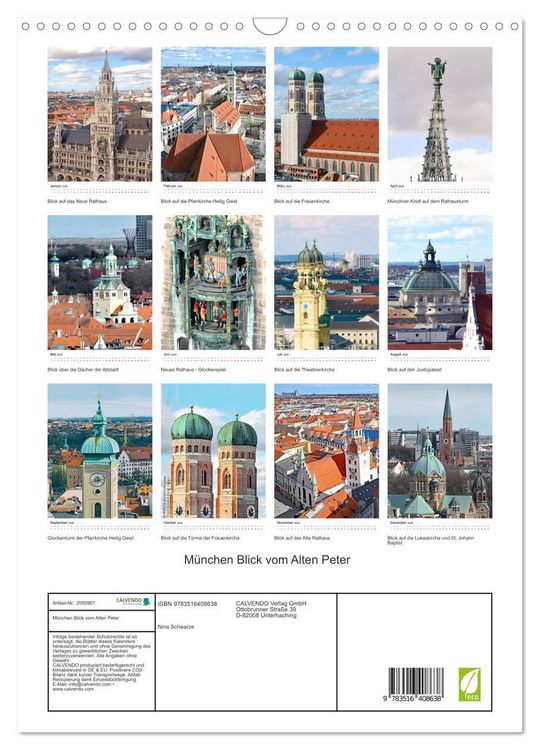 Produktbild: M&uuml;nchen Blick vom Alten Peter (Wandkalender 2026 DIN A3 hoch), CALVENDO Monatskalender