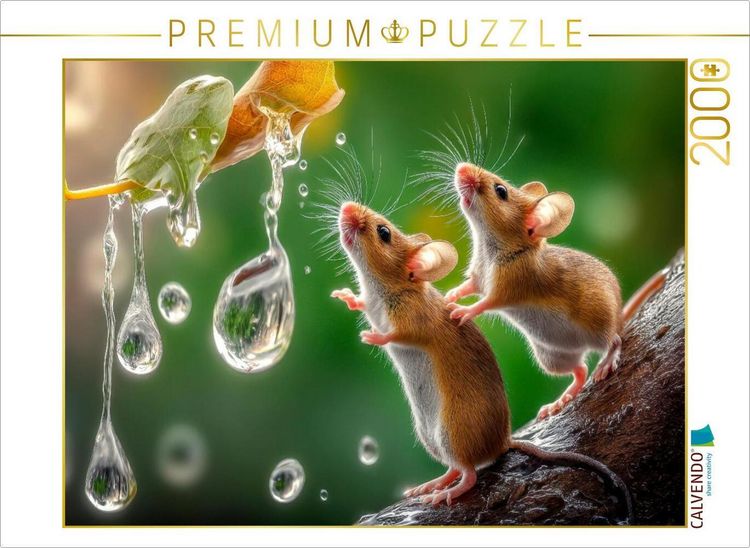 Produktbild: CALVENDO Puzzle Zwei M&auml;use beim Regentropfen-Fangen-Spiel | 2000 Teile Lege-Gr&ouml;&szlig;e 90x67cm Foto-Puzzle f&uuml;r gl&uuml;ckliche Stunden