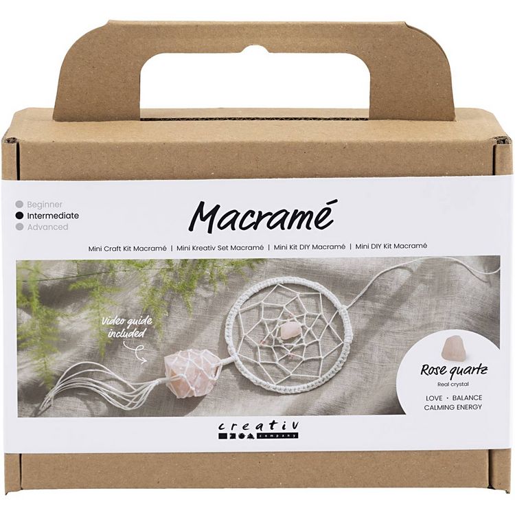 Produktbild: Creativ Company Mini Kreativ Set Macram&eacute;, Traumf&auml;nger mit Kristall, aus Rosenquarz, Hellrosa, Wei&szlig;