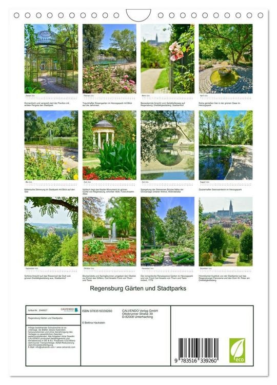 Produktbild: Regensburg G&auml;rten und Stadtparks (Wandkalender 2026 DIN A4 hoch), CALVENDO Monatskalender