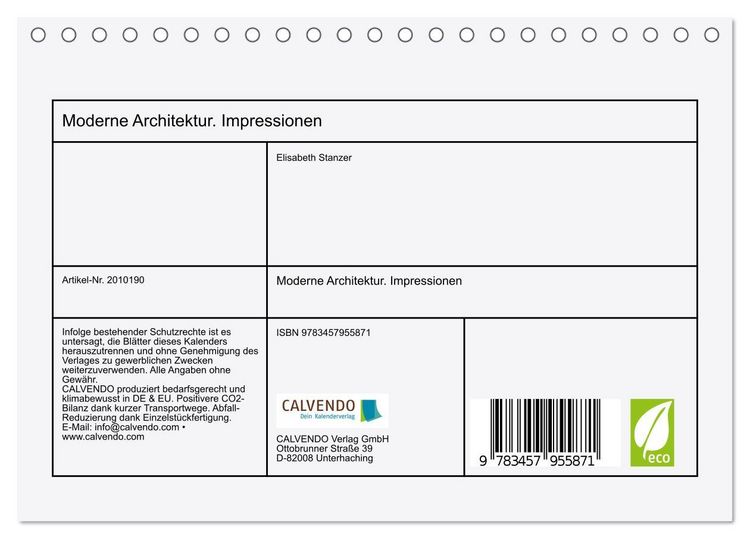 Produktbild: Moderne Architektur. Impressionen (Tischkalender 2026 DIN A5 quer), CALVENDO Monatskalender