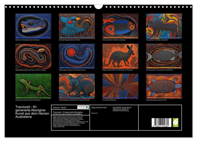Produktbild: Traumzeit - KI-generierte Aborigine-Kunst aus dem Herzen Australiens (Wandkalender 2026 DIN A3 quer), CALVENDO Monatskalender