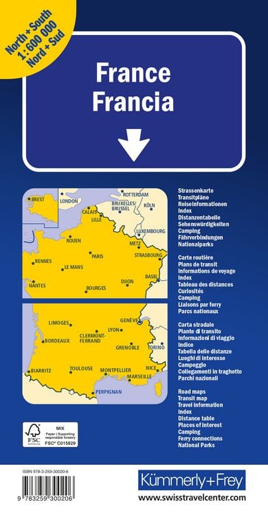 Produktbild: K&uuml;mmerly+Frey Strassenkarte Frankreich Nord+S&uuml;d 1:600.000