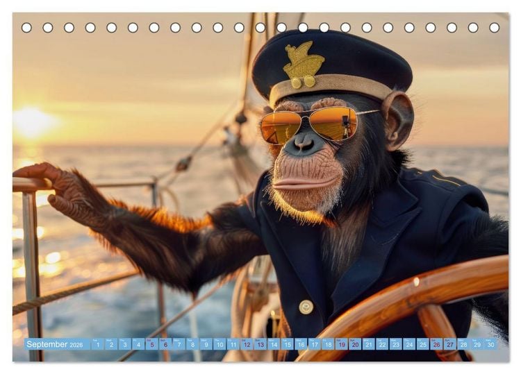 Produktbild: Funny animals as a captain on a boat (Desk Calendar 2026 DIN A5 landscape), CALVENDO 12 Month DeskCalendar