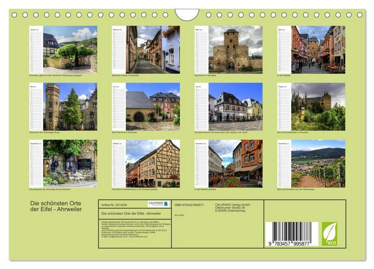 Produktbild: Die sch&ouml;nsten Orte der Eifel - Ahrweiler (Wandkalender 2026 DIN A4 quer), CALVENDO Monatskalender