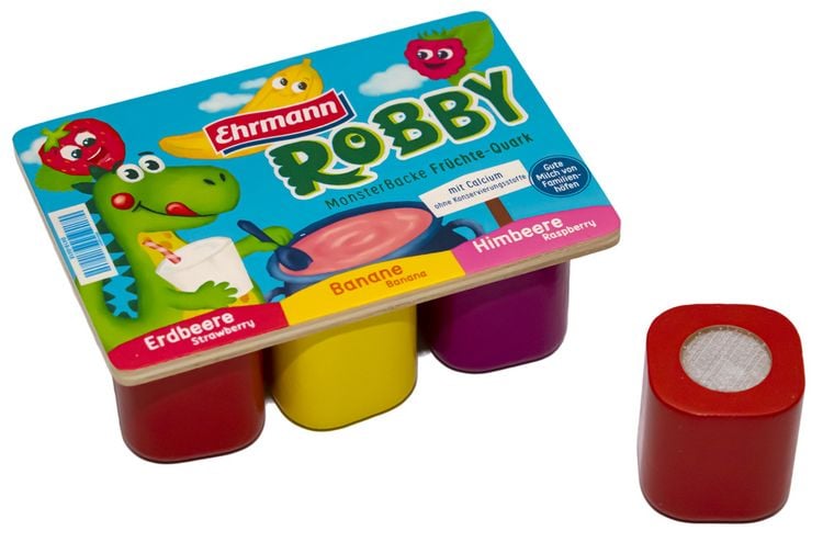 Produktbild: Kaufmannsladenartikel Robby Fr&uuml;chtequarkbecher Holz 6 St&uuml;ck
