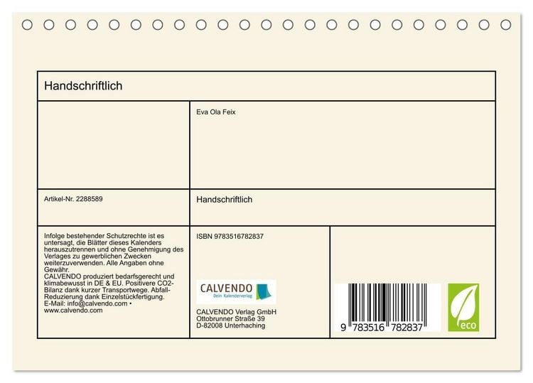 Produktbild: Handschriftlich (Tischkalender 2027 DIN A5 quer), CALVENDO Monatskalender
