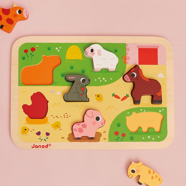 Produktbild: Welche Tiere leben auf dem Bauernhof? 7-teiliges Holzpuzzle ab 18 Monaten
