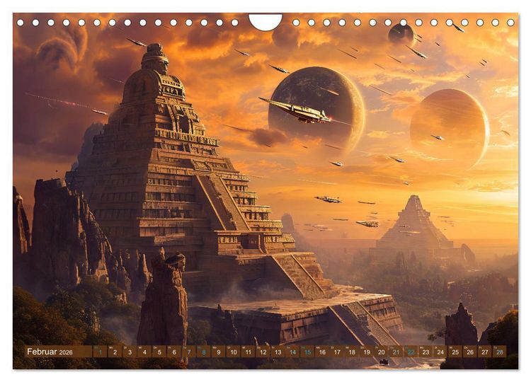 Produktbild: Sternenkrieger - Science Fiction Visionen der Maya und Azteken (Wandkalender 2026 DIN A4 quer), CALVENDO Monatskalender