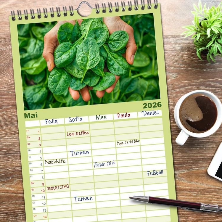 Produktbild: Familienplaner 2026 - Mein Gem&uuml;segarten - Ein Jahr knackig frisches Gem&uuml;se mit 5 Spalten (Wandkalender, 21 x 45 cm) CALVENDO