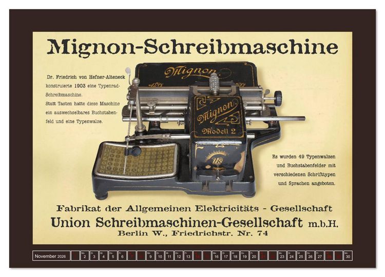 Produktbild: Schreibmaschinen um 1900 (Wandkalender 2026 DIN A4 quer), CALVENDO Monatskalender