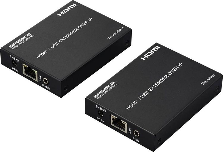 Produktbild: SpeaKa Professional SP-HDE-350 HDMI&reg; &uuml;ber Netzwerkkabel RJ45 KVM-Funktion (Tastatur, Bildschirm, Maus) 150 m