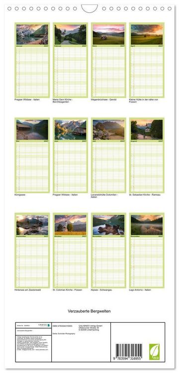 Produktbild: Familienplaner 2027 - Verzauberte Bergwelten mit 5 Spalten (Wandkalender, 21 x 45 cm) CALVENDO