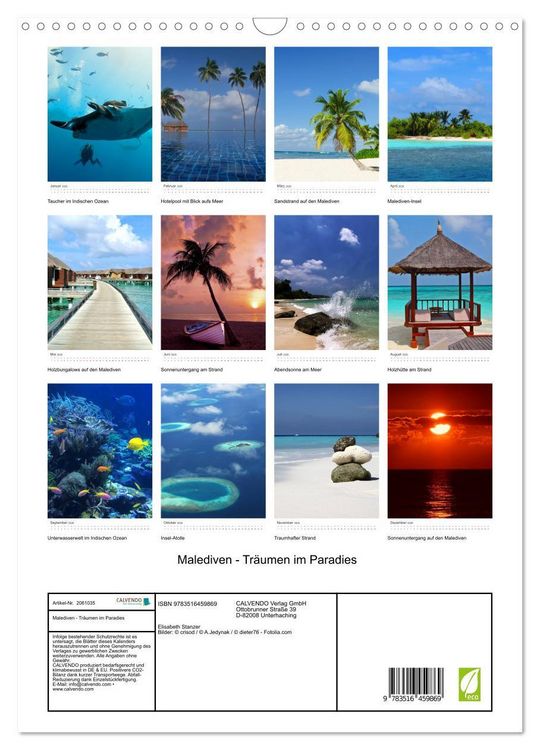 Produktbild: Malediven - Tr&auml;umen im Paradies (Wandkalender 2026 DIN A3 hoch), CALVENDO Monatskalender