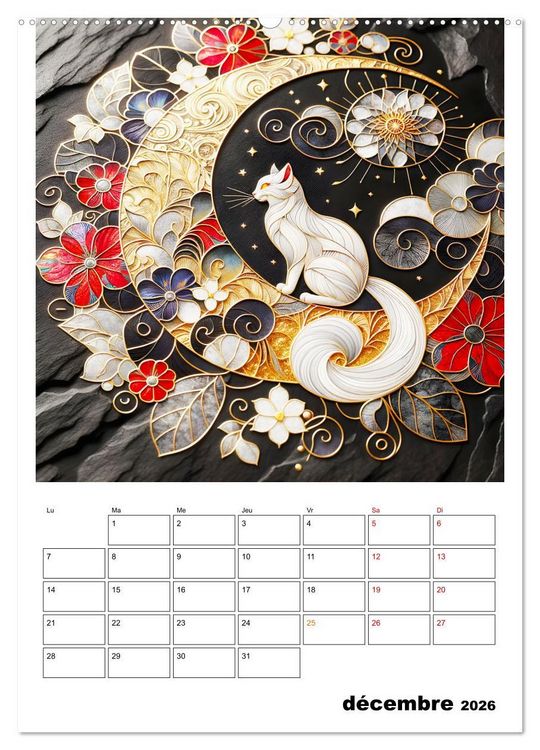Produktbild: Les chats - Pattes de velours au clair de lune (Calendrier mural 2026 DIN A2 horizontal), CALVENDO calendrier mensuel