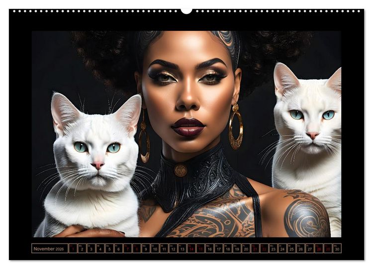 Produktbild: Geheimnisvolle Katzenfrauen (hochwertiger Premium Wandkalender 2026 DIN A2 quer), Kunstdruck in Hochglanz