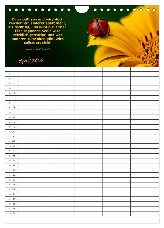 Produktbild: ein Planer mit biblischer Weisheit aus den Spr&uuml;chen Salomos (Wandkalender 2026 DIN A4 hoch), CALVENDO Monatskalender