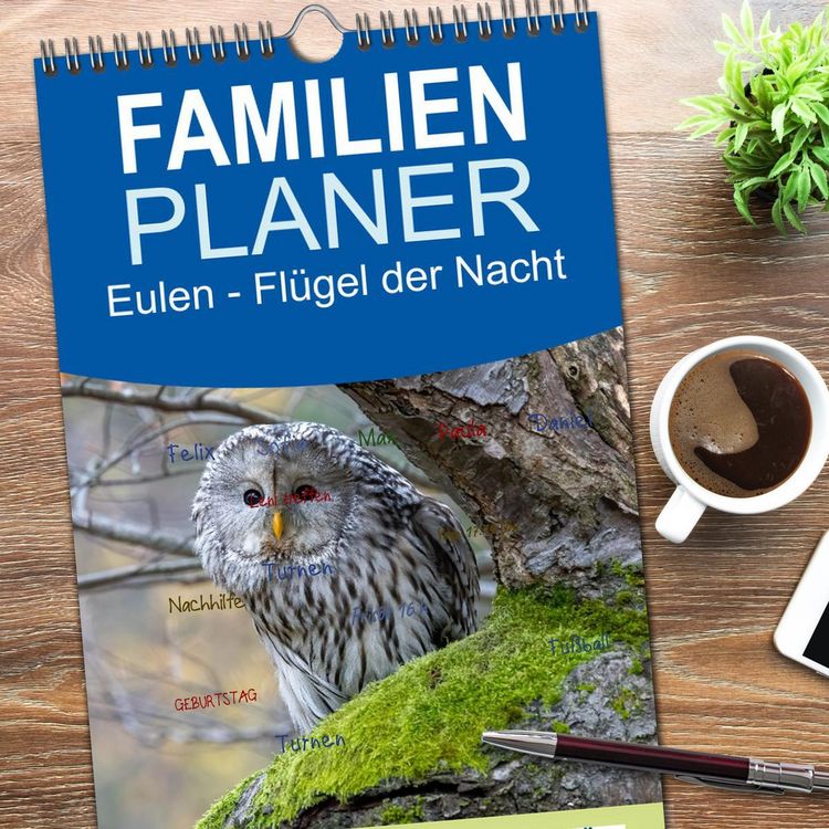 Produktbild: Familienplaner 2026 - Eulen - Fl&uuml;gel der Nacht mit 5 Spalten (Wandkalender, 21 x 45 cm) CALVENDO