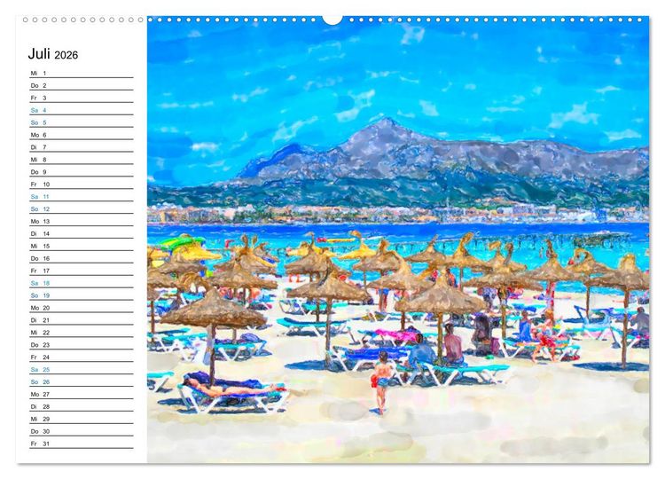 Produktbild: Mallorca - Impressionen in Aquarellfarben (hochwertiger Premium Wandkalender 2026 DIN A2 quer), Kunstdruck in Hochglanz