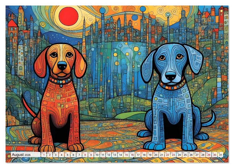Produktbild: Bunte Hundebande (hochwertiger Premium Wandkalender 2026 DIN A2 quer), Kunstdruck in Hochglanz