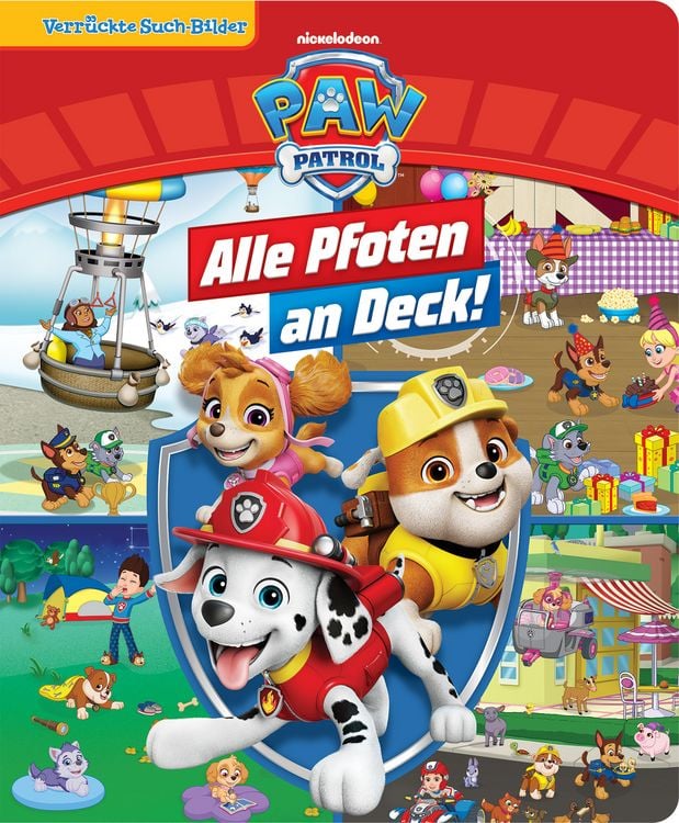 Produktbild: PAW Patrol - Alle Pfoten an Deck! - Verr&uuml;ckte Such-Bilder, gro&szlig; - Wimmelbuch - Pappbilderbuch mit wattiertem Umschlag