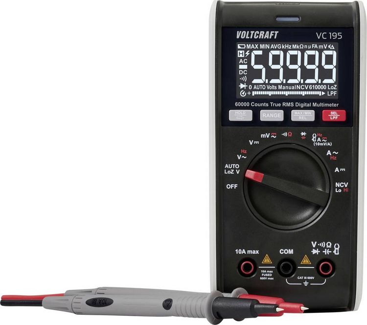 Produktbild: VOLTCRAFT VC195 Hand-Multimeter LoZ TRMS CAT III 600V Anzeige (Counts): 60000