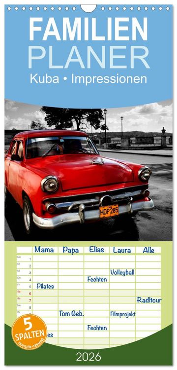 Produktbild: Familienplaner 2026 - Kuba &bull; Impressionen mit 5 Spalten (Wandkalender, 21 x 45 cm) CALVENDO