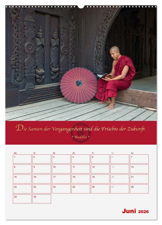 Produktbild: Buddhistische Weisheiten - DER ROTE SCHIRM (hochwertiger Premium Wandkalender 2026 DIN A2 hoch), Kunstdruck in Hochglanz