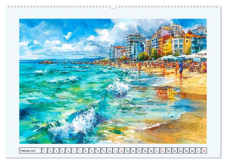 Produktbild: Bulgarien. K&uuml;nstlerische Aquarelle zwischen Altstadt und Meer (hochwertiger Premium Wandkalender 2027 DIN A2 quer), Kunstdruck in Hochglanz