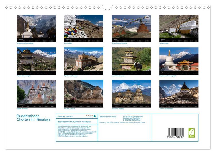 Produktbild: Buddhistische Ch&ouml;rten im Himalaya (Wandkalender 2026 DIN A3 quer), CALVENDO Monatskalender