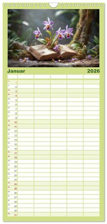 Produktbild: Familienplaner 2026 - Im Schatten der Orchidee mit 5 Spalten (Wandkalender, 21 x 45 cm) CALVENDO
