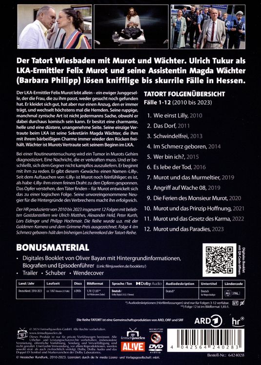 Produktbild: Tatort - Team Wiesbaden: Felix Murot - Gesamtedition: Die ersten 13 Jahre (Alle 12 F&auml;lle von 2010-2023) [6 DVDs]