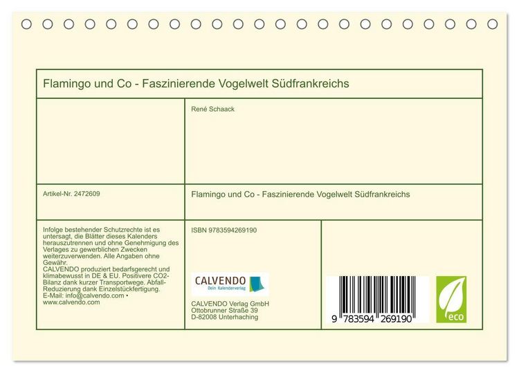 Produktbild: Flamingo und Co - Faszinierende Vogelwelt S&uuml;dfrankreichs (Tischkalender 2027 DIN A5 quer), CALVENDO Monatskalender