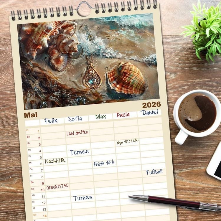 Produktbild: Familienplaner 2026 - Strandgut mit 5 Spalten (Wandkalender, 21 x 45 cm) CALVENDO