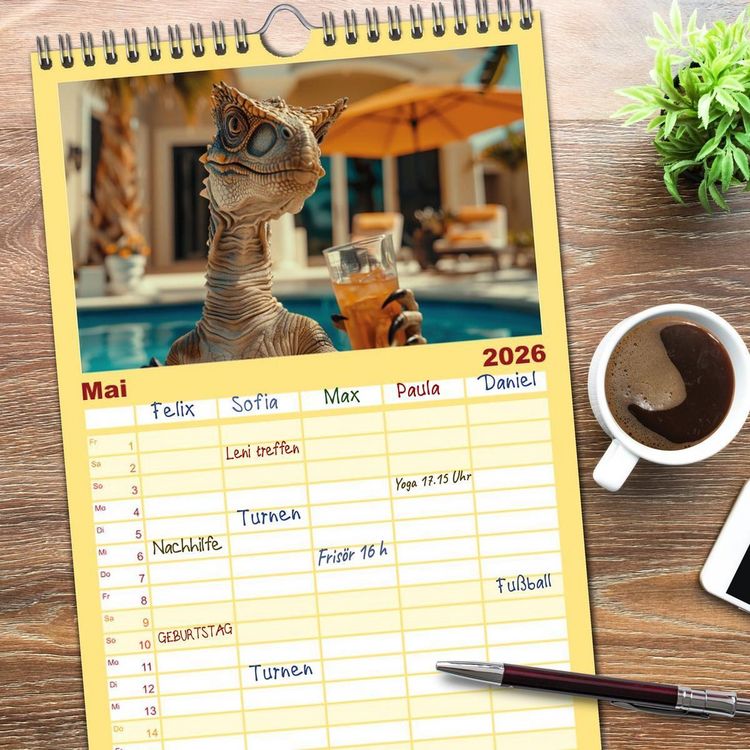 Produktbild: Familienplaner 2026 - Reiche Dinos. Sie leben &ndash; im Luxus. mit 5 Spalten (Wandkalender, 21 x 45 cm) CALVENDO