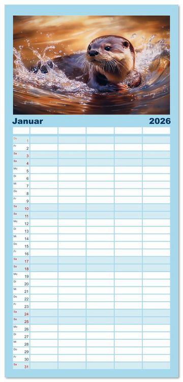 Produktbild: Familienplaner 2026 - W&auml;chter des Flusses - Ein Jahr mit Fischottern mit 5 Spalten (Wandkalender, 21 x 45 cm) CALVENDO