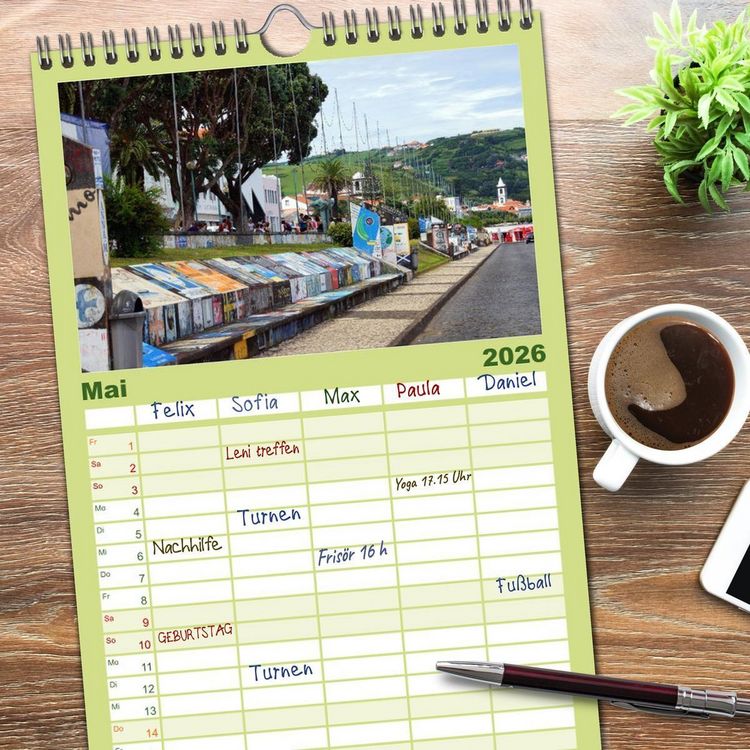 Produktbild: Familienplaner 2026 - Azoren - Ein Naturerlebnis mit 5 Spalten (Wandkalender, 21 x 45 cm) CALVENDO