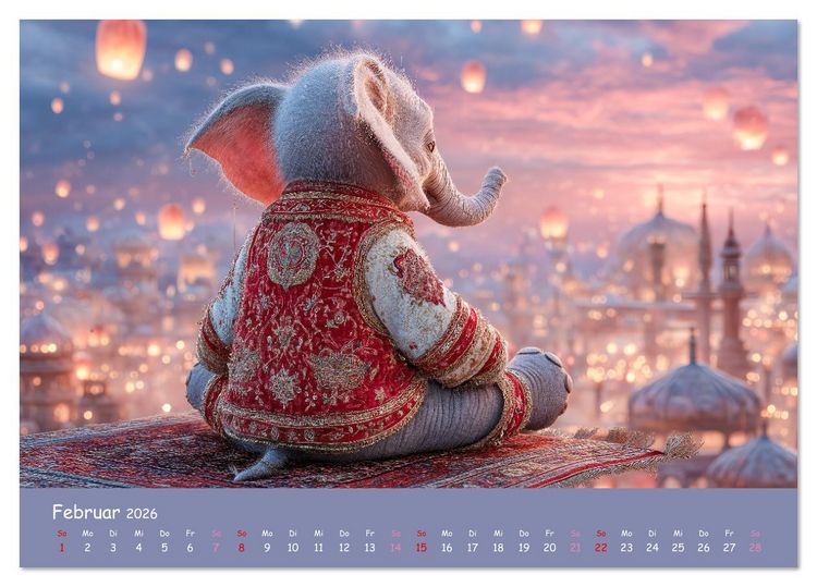 Produktbild: Tierisch hoch hinaus - Fantastische Tiere auf fliegenden Teppichen (Tischkalender 2026 DIN A5 quer), CALVENDO Monatskalender