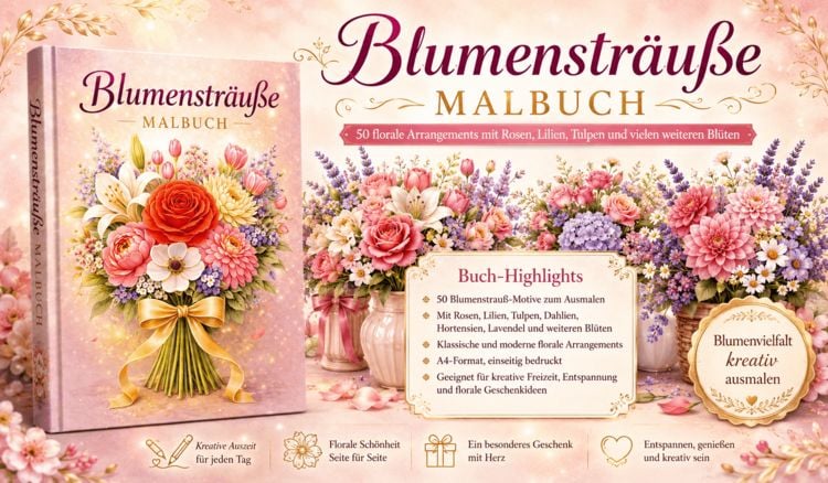 Produktbild: Blumenstr&auml;u&szlig;e &ndash; Blumen Malbuch f&uuml;r Erwachsene mit 50 sch&ouml;nen Ausmalbildern