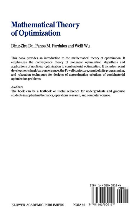 Produktbild: Mathematical Theory of Optimization