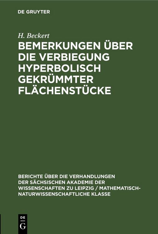 Produktbild: Bemerkungen &uuml;ber die Verbiegung hyperbolisch gekr&uuml;mmter Fl&auml;chenst&uuml;cke