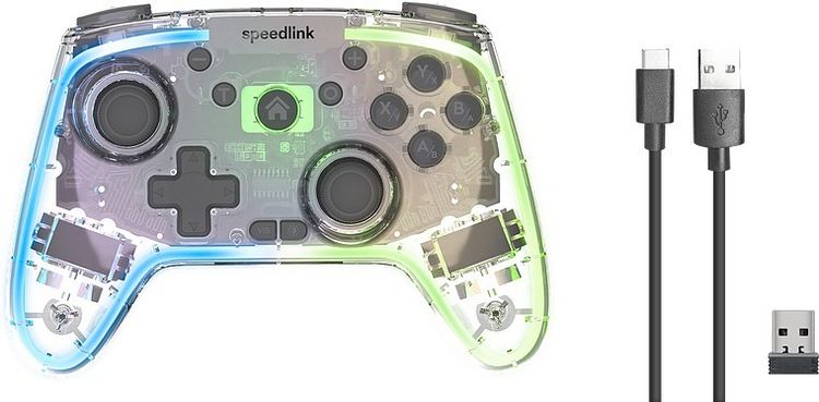 Produktbild: SPEEDLINK RAIT NX RGB Gamepad - Wireless/Wired - for PC/Android/Switch OLED/Lite, clear transparent